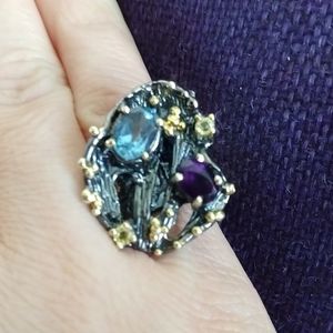 Beautiful genuine London topaz amethyst art ring